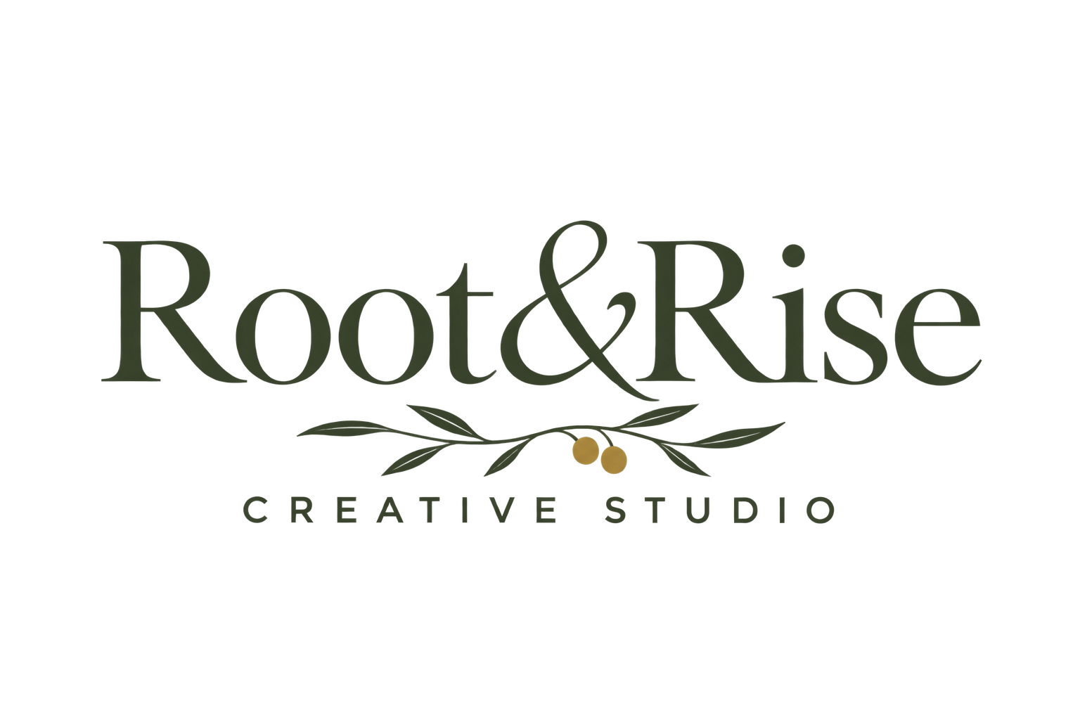 Root & Rise — Creative Studio, with an olive branch beneath the name