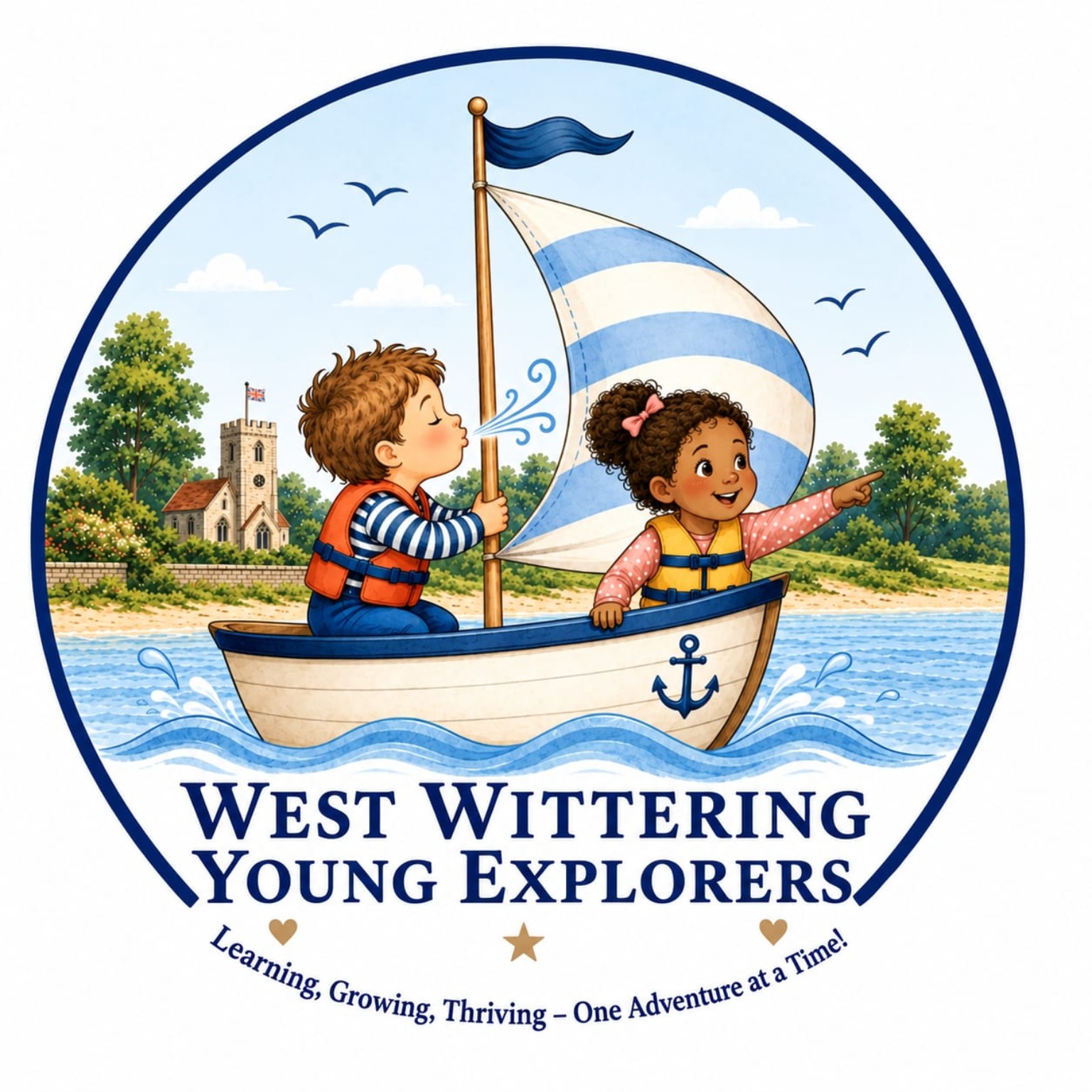 West Wittering Young Explorers illustrated sailing boat logo